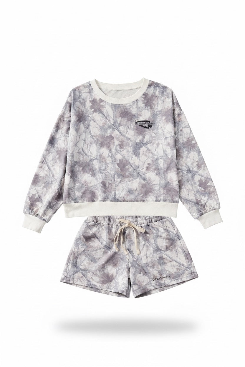 2pc Set Camo Print Long Sleeve Top and Shorts